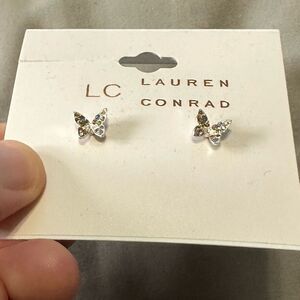 LC Lauren Conrad Simulated Crystal Butterfly Nickel Free Stud Earrings NWT